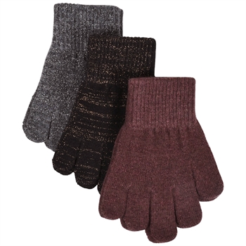 Mikk-Line - 3-pak strikket handsker m. glimmer - Andorra/Antrazite/black
